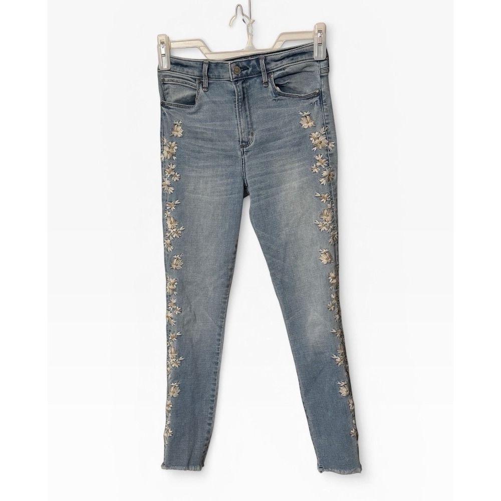 Abercrombie & Fitch High Rise Super Skinny Ankle Embroidered Daisy Jeans Size 6L